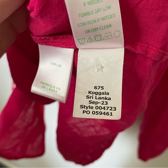 Lilly Pulitzer Sea View 100% Linen Button Down Top Magenta Size Extra Large - Picture 5 of 6